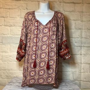 Mettle Maroon Geometric Tassle Top Size Medium
